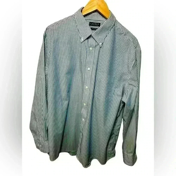 Ralph Lauren‎ Custom Fit Blue Striped Cotton Button Down Dress Shirt 18 34/35 - Picture 1 of 10